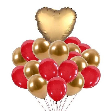 Фонтан из шаров с большим золотым сердцем, 20 шаров