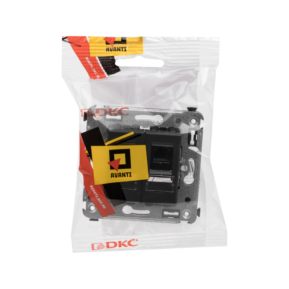 Телефонная розетка RJ-12 в стену двойная, "Avanti", "Черный матовый"