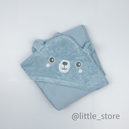 Полотенце махровое хлопковое «Мишка» пыльно-синий