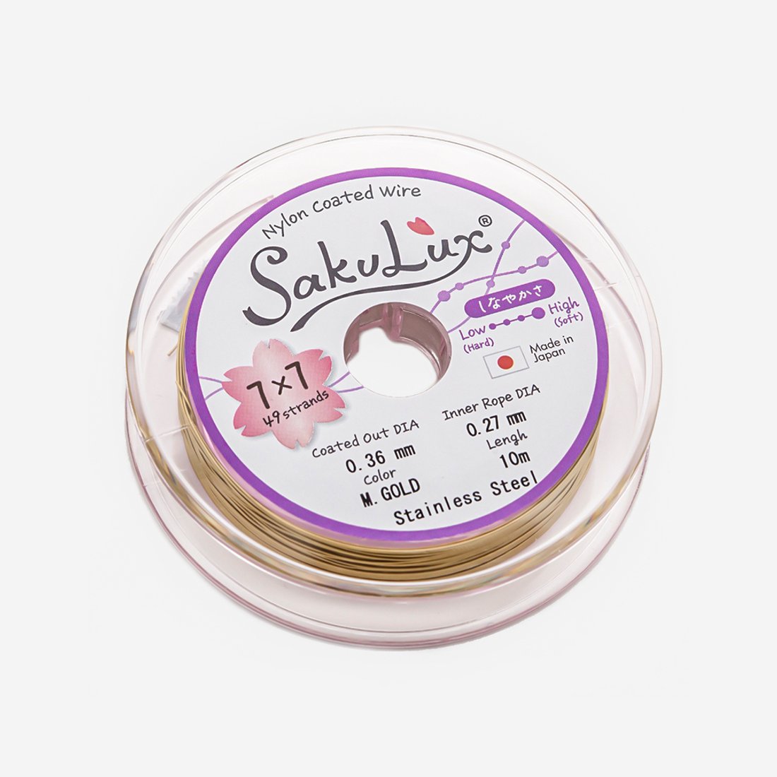 Японский ювелирный тросик SakuLux 49 диаметр 0,36мм, цвет "Сатиновое золото"