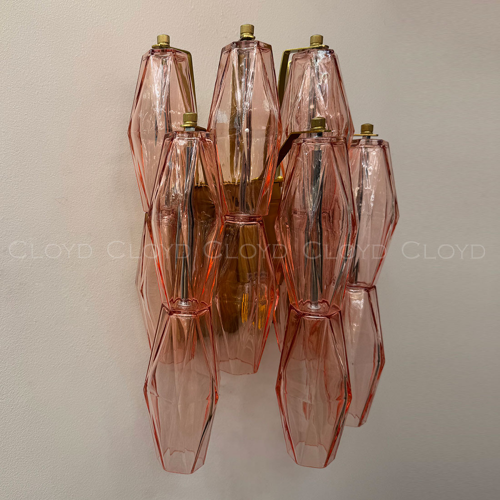 Бра Cloyd CALCUTTA W1 / выс. 37 см - латунь - розов.стекло (арт.20486)