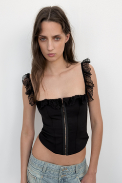 ZARA КРУЖЕВНОЙ ТОП В БЕЛЬЕВОМ СТИЛЕ, ЧЕРНЫЙ