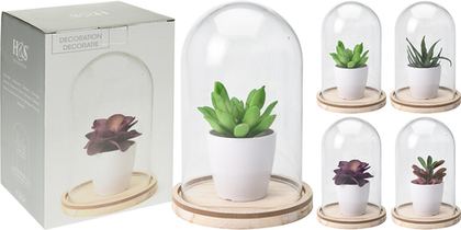 Искусственный цветок Garda Decor Суккулент в горшке в стеклянном куполе HZ1002200