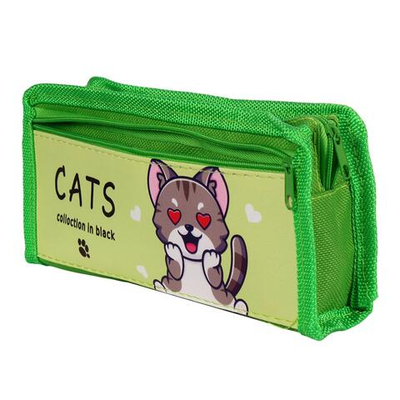 Пенал "Кошечки" текстиль с карманом, 21*9*3,5см, 3 вида микс, инд.пакет