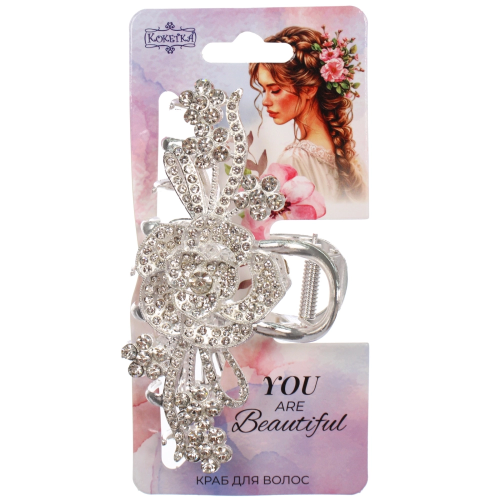 Заколка - краб для волос на блистере «LAVITA», роза, цвет серебро и золото, 10,5*5,5см