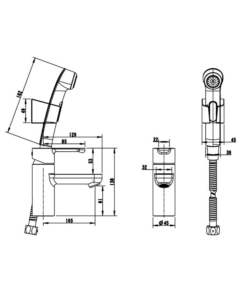 СМЕСИТЕЛЬ BRAVAT НА РАКОВИНУ С ГИГИЕНИЧЕСКИМ ДУШЕМ STREAM F13783C-3