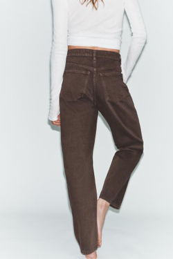 ZARA ДЖИНСЫ TRF MOM FIT С ВЫСОКОЙ ПОСАДКОЙ, КОРИЧНЕВЫЙ