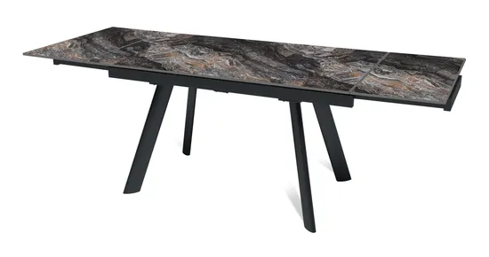 Стол "СТОУН" 140-220, керамика Venice Grey глянцевый , опоры черный муар