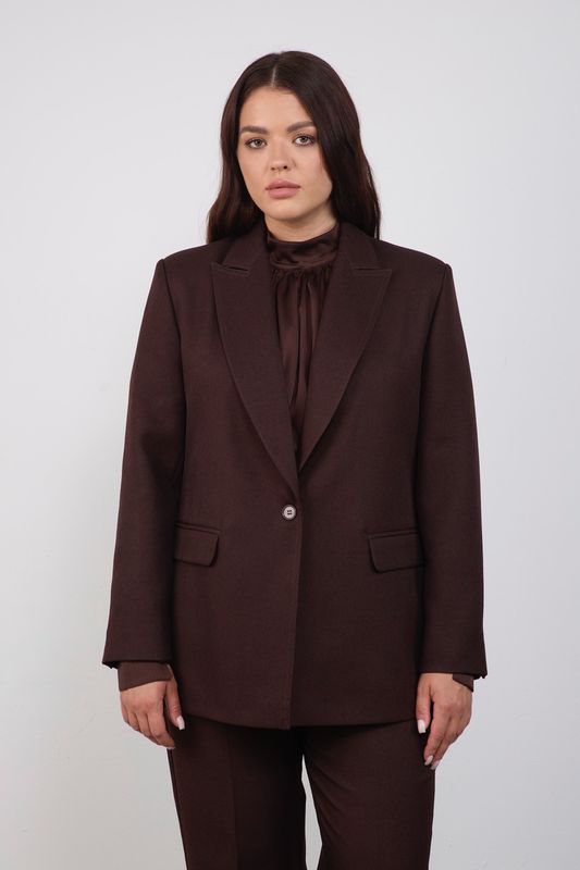 Жакет однобортный с отстрочкой, шоколад