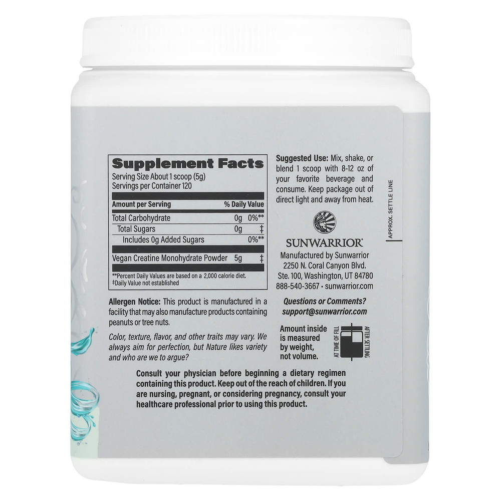 Sunwarrior, Sport, активный моногидрат креатина, без добавок, 600 г (1,32 фунта)
