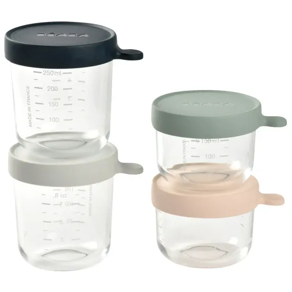 Набор из 4 стеклянных контейнеров Beaba Glass Baby Food Storage Containers Set of 4 Eucalyptus