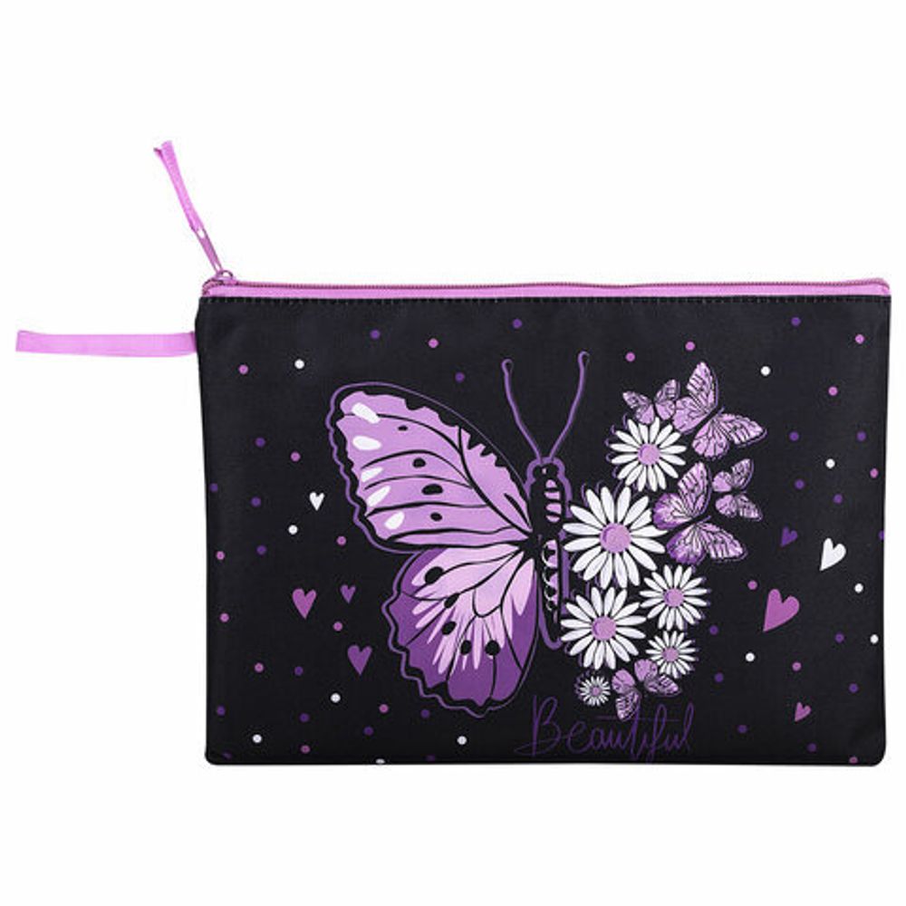 Папка для тетрадей BRAUBERG А4, 1 отделение, полиэстер, на молнии, с ручкой, "Flower butterfly", 271475