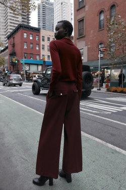 ZARA БАЗОВОЕ ПОЛО ИЗ СМЕСОВОЙ ШЕРСТИ, БУРГУНДИ