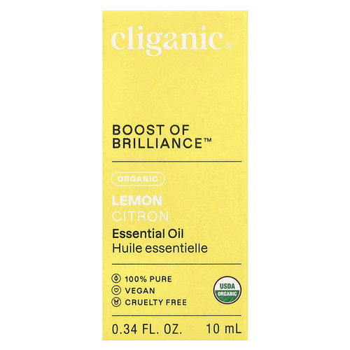 Cliganic, Boost of Brilliance ™, эфирное масло, органический лимон, 10 мл (0,34 жидк. Унции)
