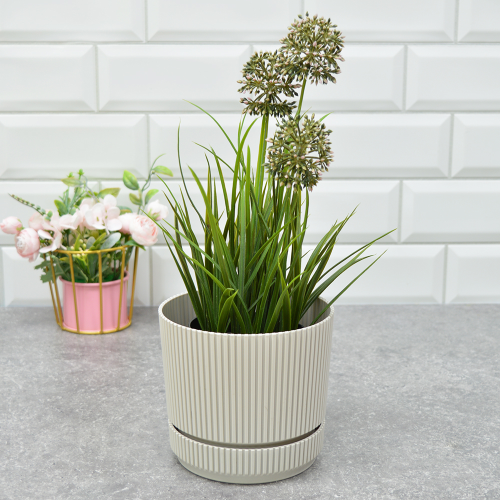 Кашпо Стрип 1,3л d14см с подставкой, кремовый