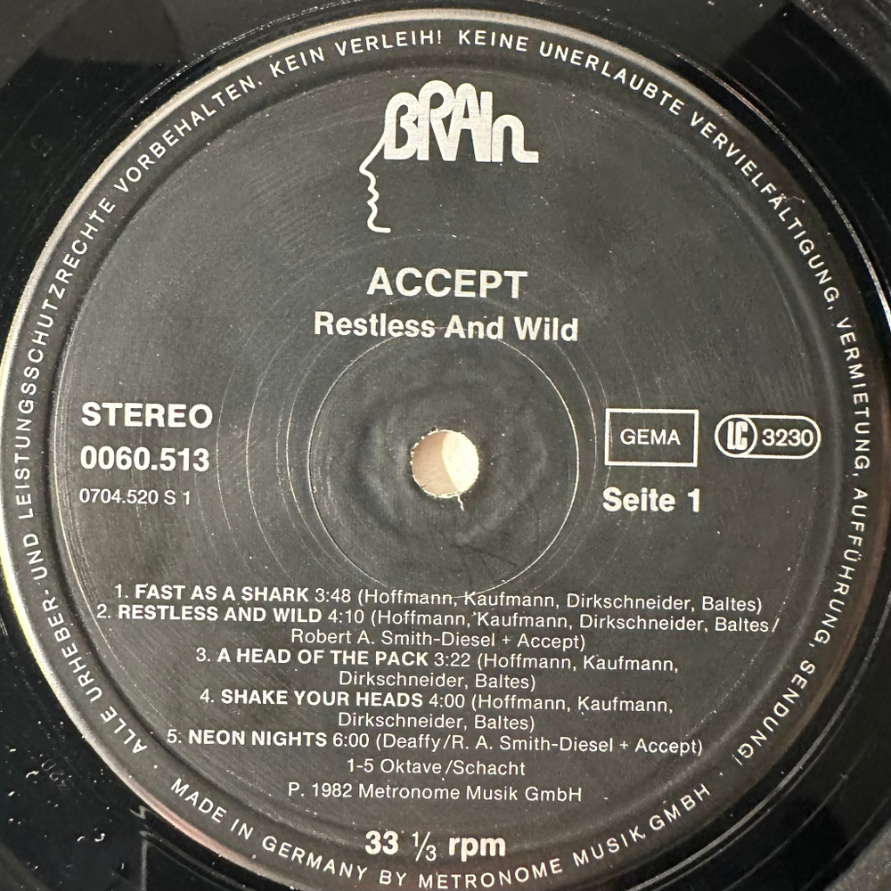 Accept ‎– Restless And Wild (Германия 1982г.)