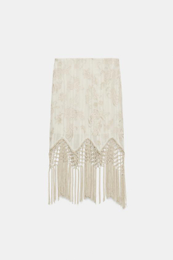 ZARA ЮБКА С ВЫШИВКОЙ И БАХРОМОЙ — ZW COLLECTION, ЭКРЮ