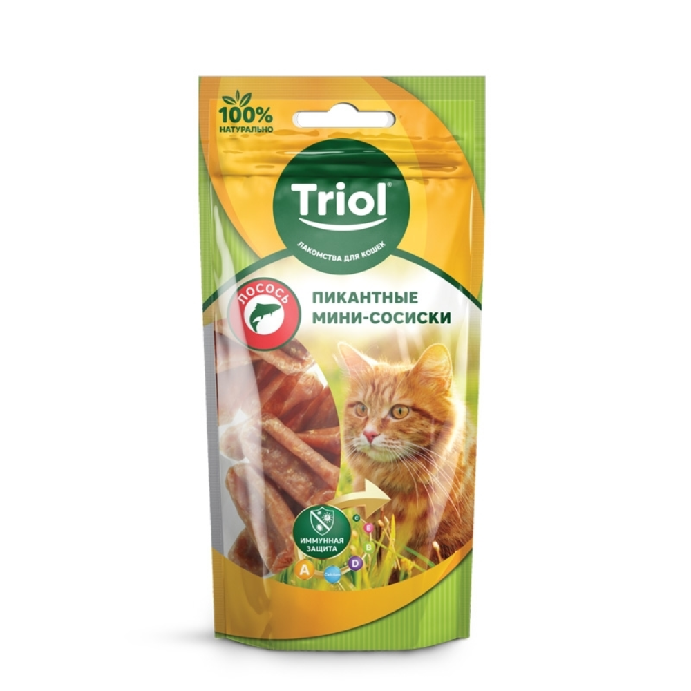 Лакомство Triol для кошек Пикантные мини-сосиски с лососем 40 гр