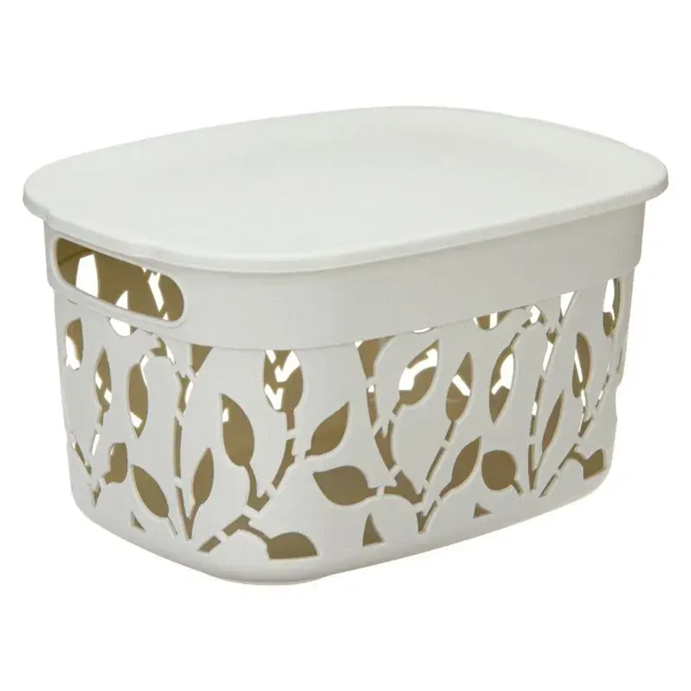 Коробка ФЛОРА 5,5л с крышкой белый ротанг 0,155*0,205*0,28 м (комплект 15 шт)