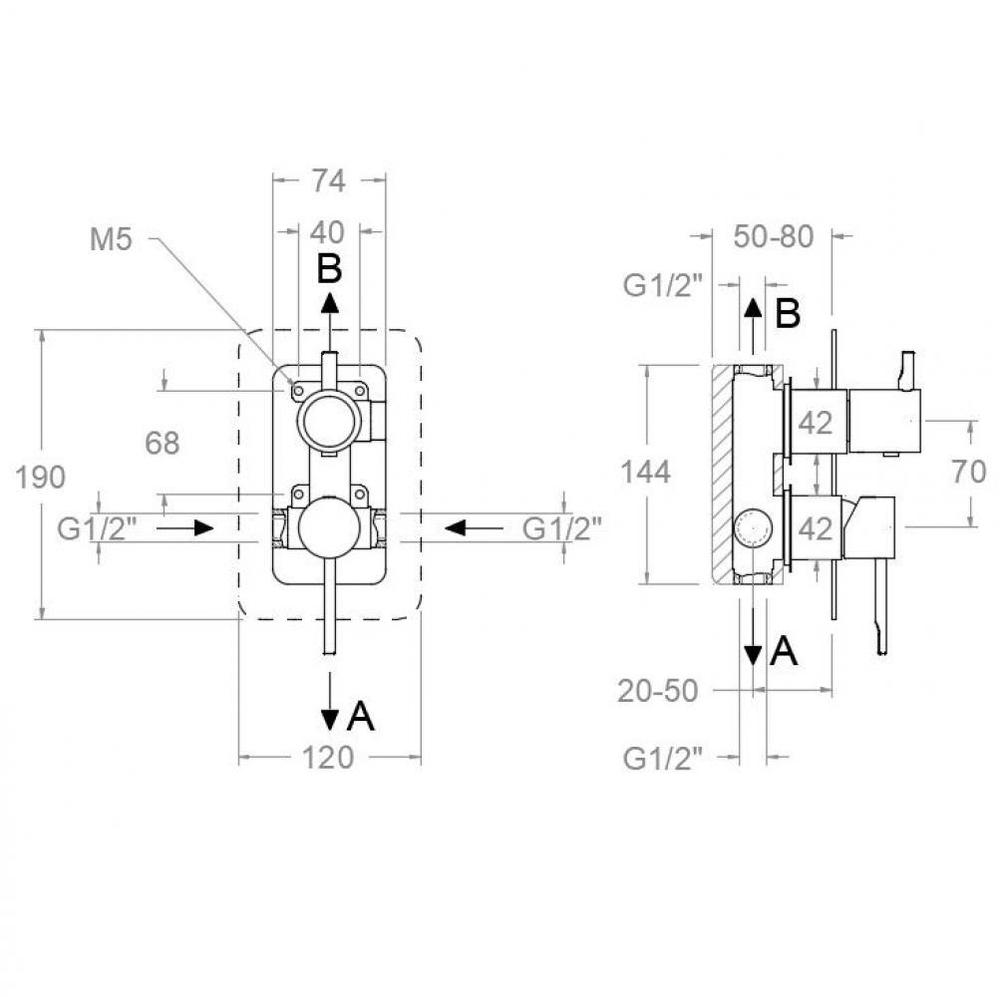 Встраиваемый смеситель для душа на 2 выхода ODISEA 391512SCUC медь