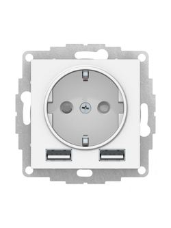 Розетка 1-м СП AtlasDesign 16А IP20 с 2-мя заряд. устройствами USB тип A+A 5В/2.4А 2х5В/1.2А механизм бел. SE ATN000130