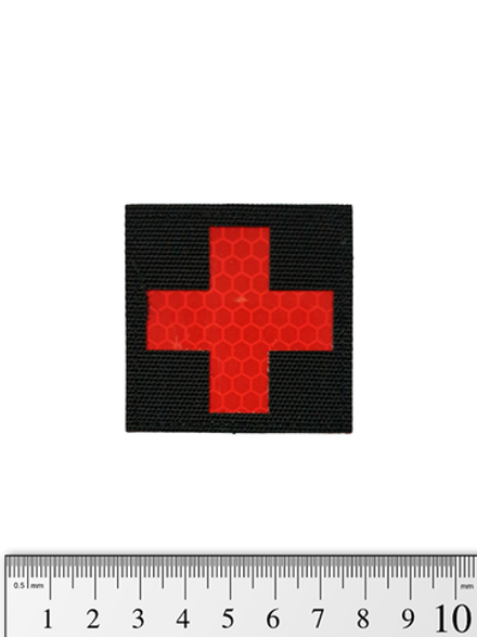 Шеврон Крест медика светоотражающий кордура 5 см. Красный на чёрном