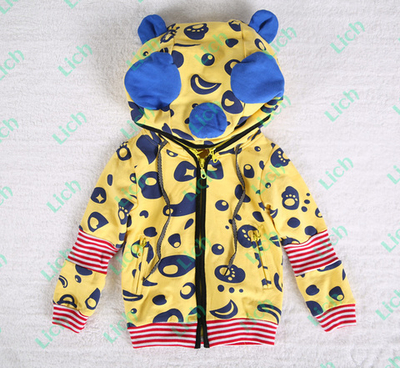 Худи на молнии с контрастными принтами и ушками на капюшоне