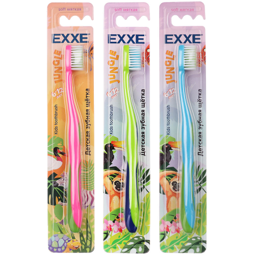 Зубная щетка детская EXXE серия Джунгли, 6-12 лет, мягкая, 1шт