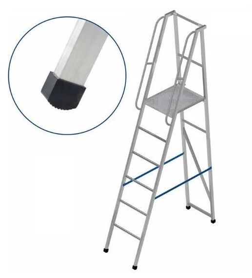 Лестница-платформа фиксированной высоты алюминиевая MEGAL ЛПФВА Н=1.2-2 с резиновыми башмаками