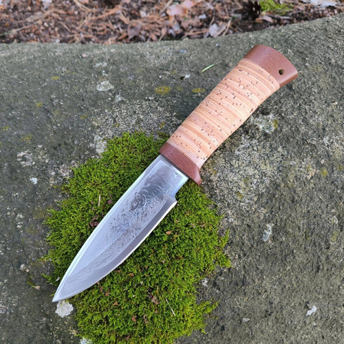 Нож кованый НС-25 гравировка, береста (Златоуст)