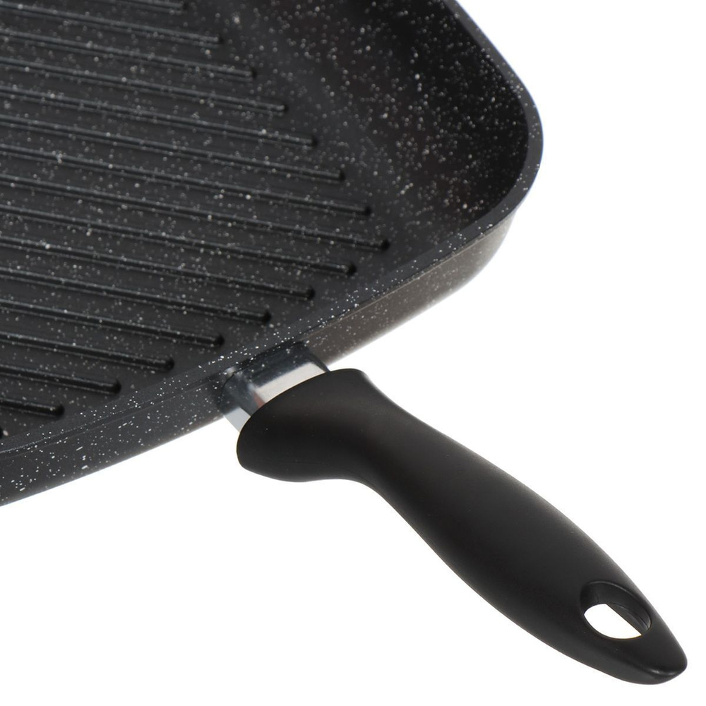 Сковорода-гриль алюминий, 26 см, антипригарное покрытие, Vari, Каменная, черная, EVKB-36126