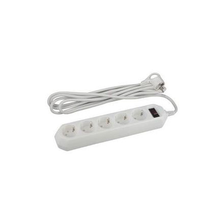 Удлинитель с сетевым фильтром 5х5м с заземл. 10А IP20 USF-5es-5m-W ПВС 3х0.75 с выкл. бел. Эра Б0019738