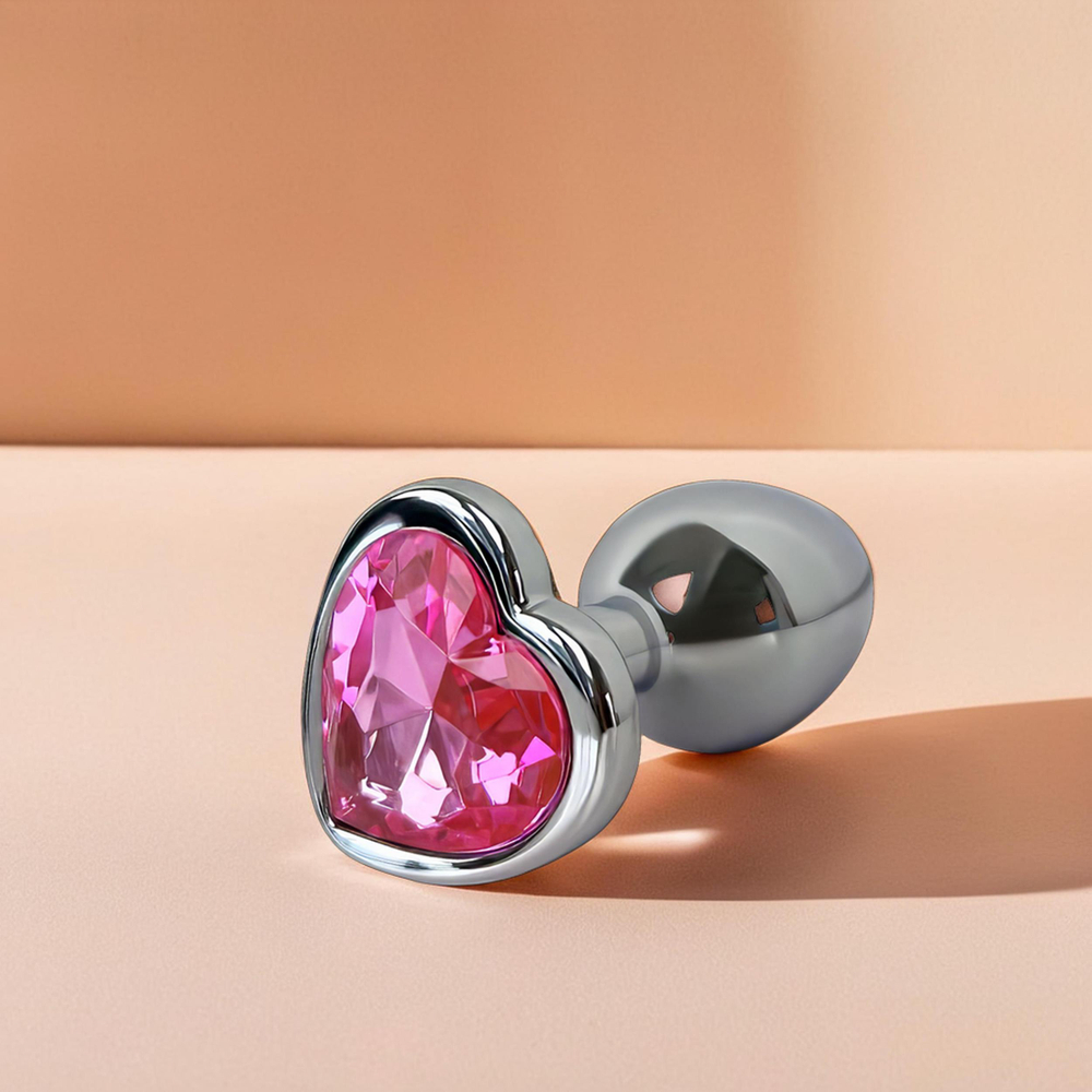 Анальная пробка металлическая с розовым кристаллом в виде сердца Fantasy Toys (S)