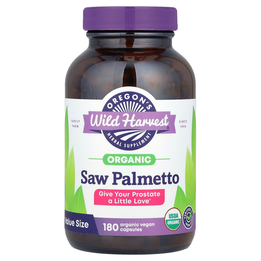 Oregon's Wild Harvest, Saw Palmetto, 180 органических веганских капсул (585 мг в каждой капсуле)