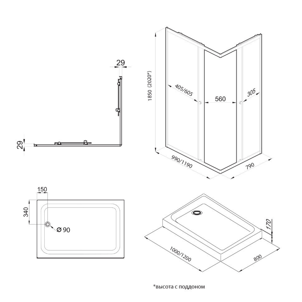 Душевой уголок Triton Вента 100x80 (черный)