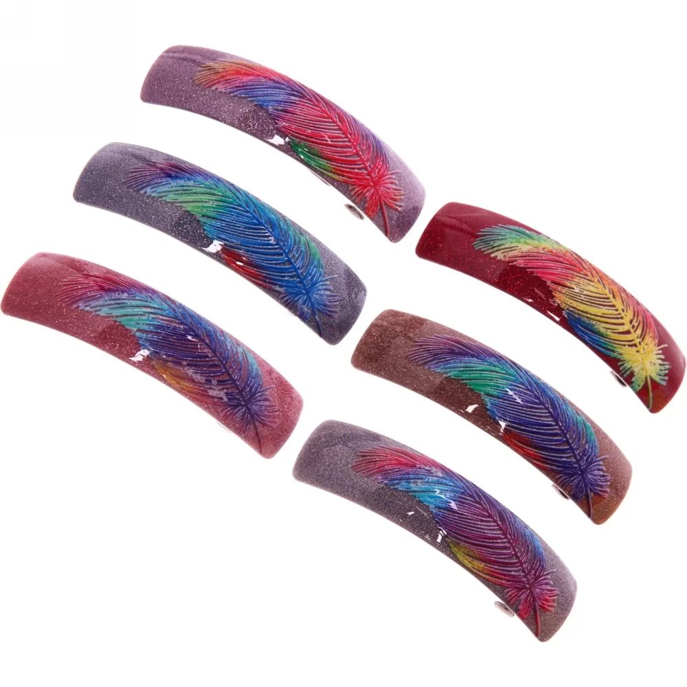 Заколка автомат «Коллекция Монталь-Перо», прямоуг., микс 6 цветов, 10*2см (Кокетка)