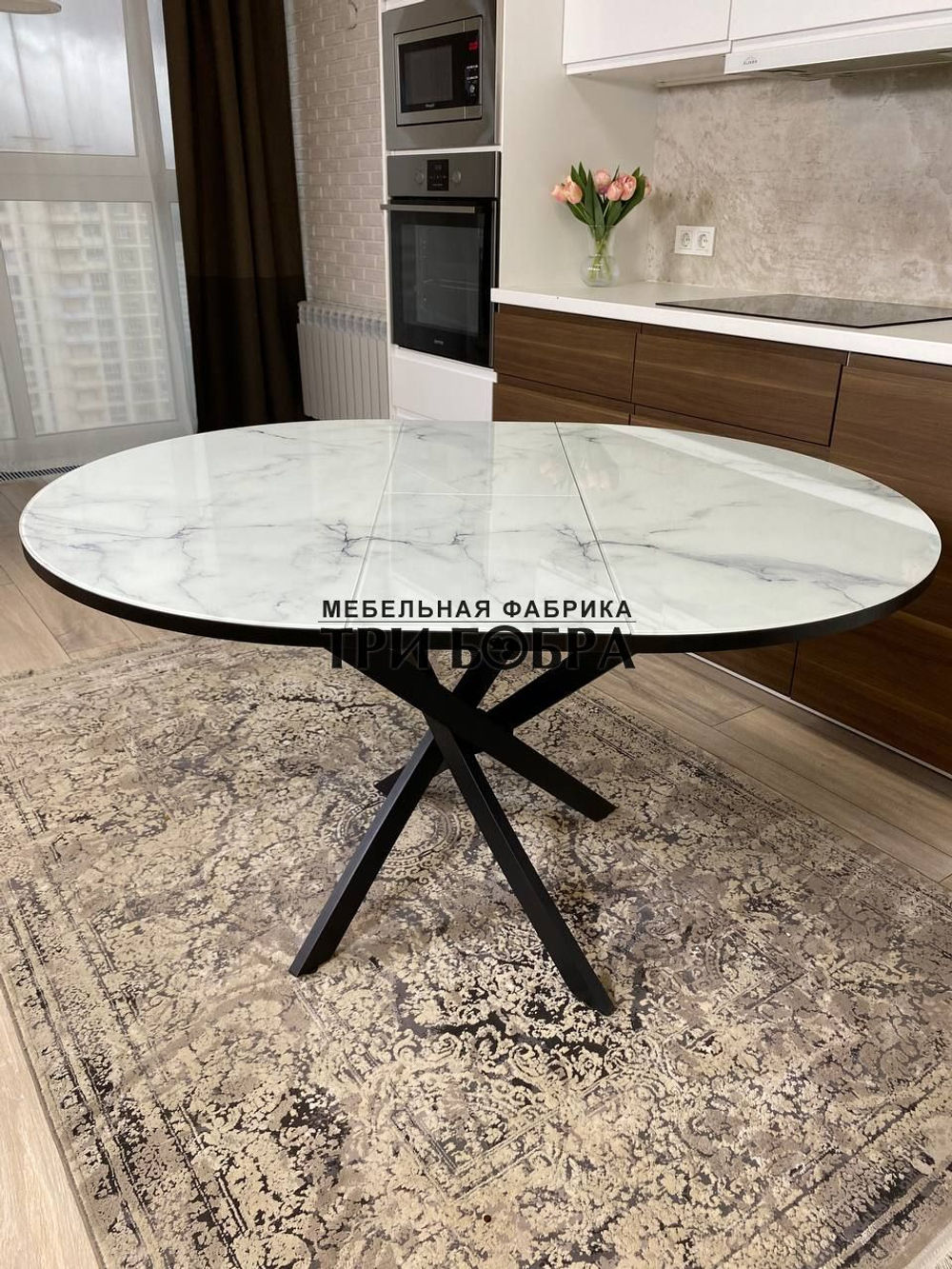 Стол круглый стеклянный "Карара"