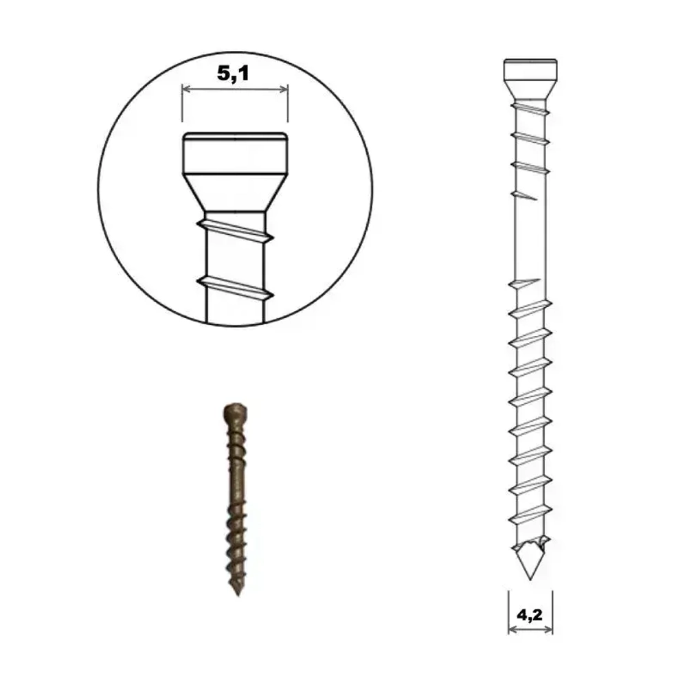 Саморезы для скрытого крепежа террасной доски 4,2x58 мм - набор 400 штук в комплекте с битой Т15. антикоррозийное покрытие WOODWORK