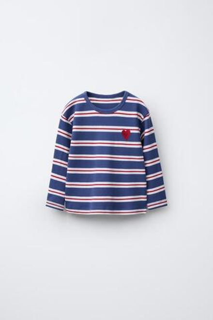 ZARA ПИЖАМА В ПОЛОСКУ С ВЫШИВКОЙ «СЕРДЦЕ», СИНИЙ