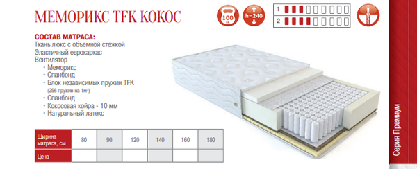 МАТРАС МЕМОРИКС TFK КОКОС