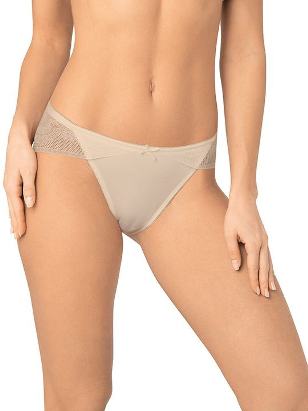 Трусики-слипы из тончайшего кружева и эластичного полотна (Размер: L) (Цвет: бежевый)