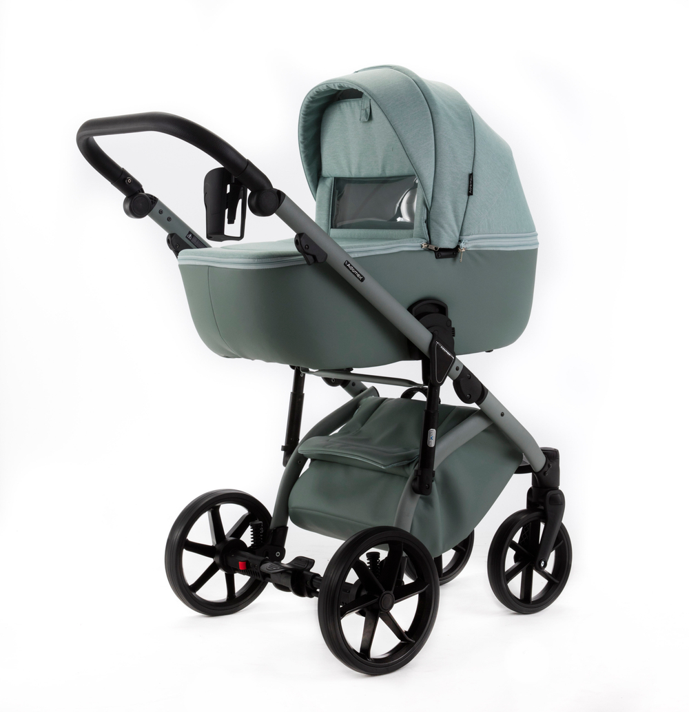 Детская универсальная коляска Adamex NOLA Natura MINT-8 (2в1) - Мятная ткань, мятная экокожа