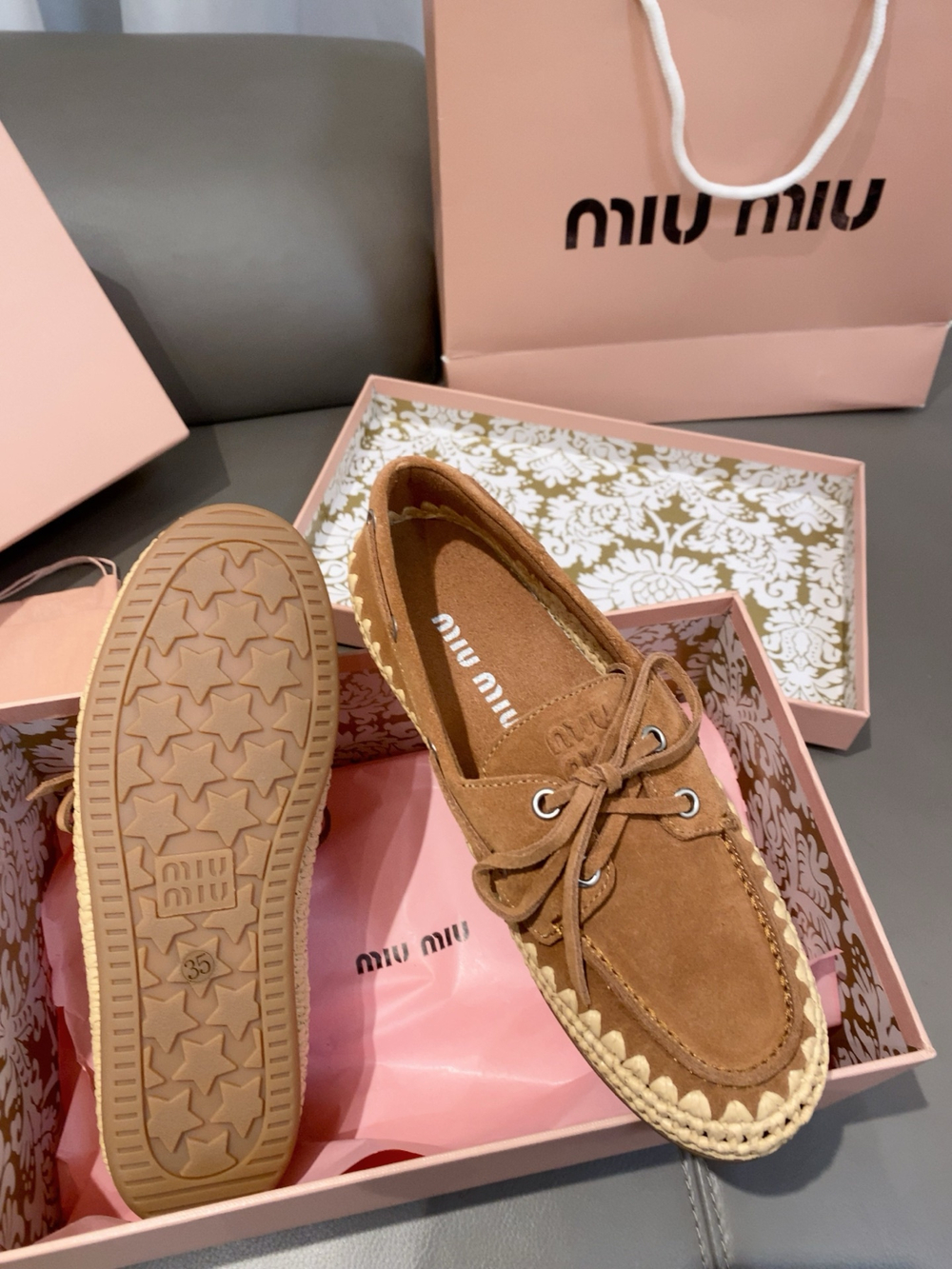 Miu Miu Suede and Raffia Boat Shoes (3 colors)