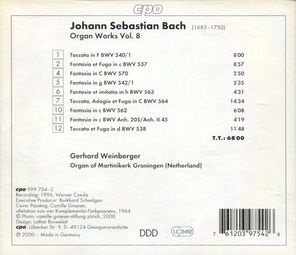 Gerhard Weinberger / Johann Sebastian Bach: Organ Works Vol. 8 (CD)