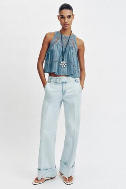 ZARA КОМБИНИРОВАННЫЙ ТОП С ОТКРЫТОЙ СПИНОЙ, СИНИЙ/БЕЛЫЙ