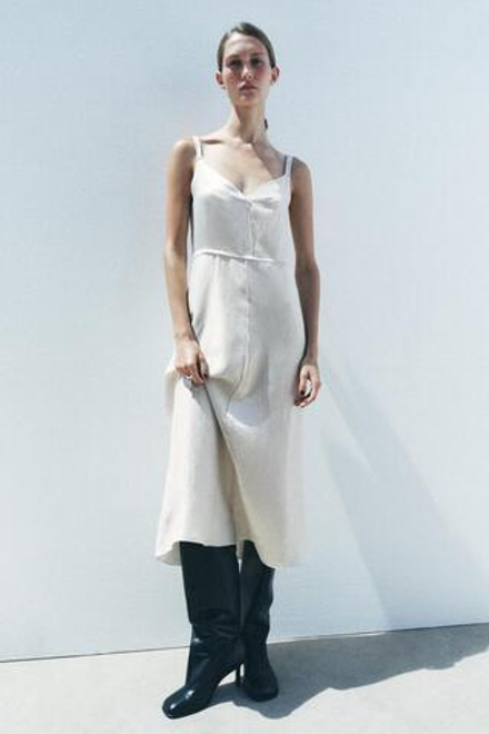ZARA АТЛАСНОЕ ПЛАТЬЕ-КОМБИНАЦИЯ — ZW COLLECTION, ЭКРЮ