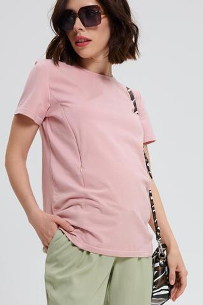 Футболка для беременных и кормящих цвет пудровый из хлопка, размеры 46,48