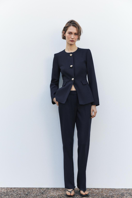 ZARA БРЮКИ ПРЯМОГО КРОЯ СО СРЕДНЕЙ ПОСАДКОЙ, МОРСКОЙ СИНИЙ