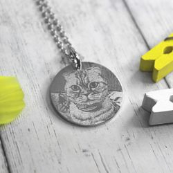 Кулон подвеска с гравировкой фотографии котика на заказ