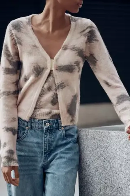 ZARA ЖАККАРДОВЫЙ КАРДИГАН, ЭКРЮ